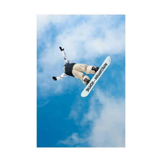 Snowboarding Matte Vertical Posters, Snow, Blue Skies, Clouds, Winter Sports, X Games, Mountain, Jump, Ski Resort, Trick, Snowboard, Decor.